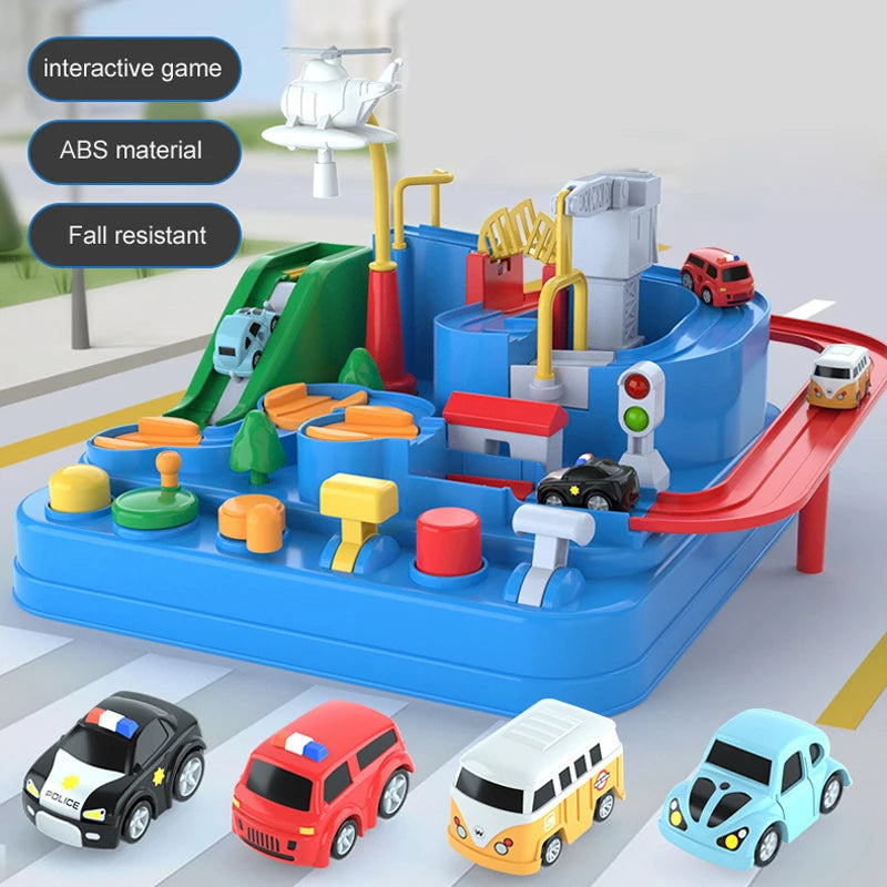 Jogo de Aventura em Trilhos - Conjunto de Carros e Estacionamento Educativo